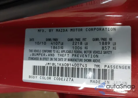 2011 Mazda 3 S z USA, uszkodzony, nr VIN JM1BL1K60B1400743